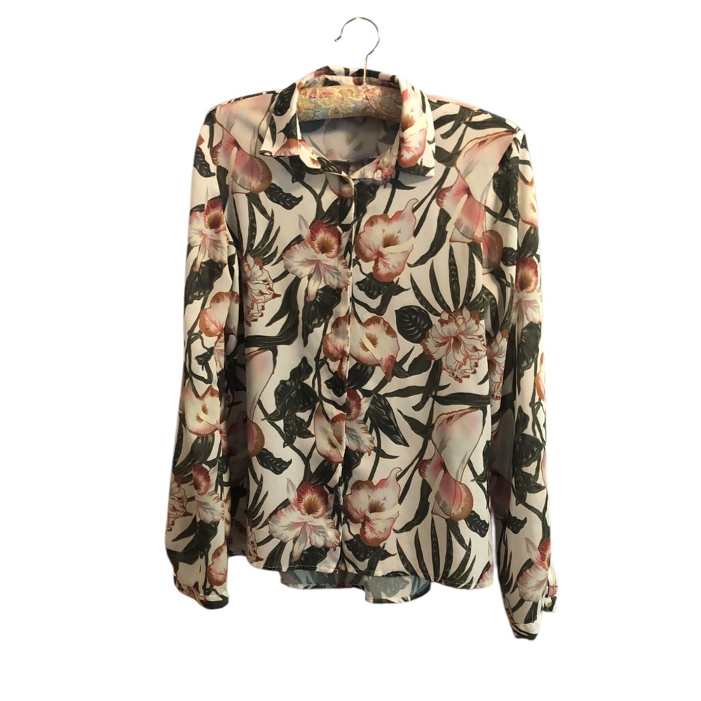 Zara Cream Long Sleeve Button Down Dress Shirt